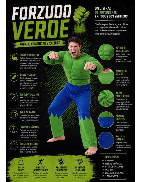 Grüne Forzudo-Verkleidung Größe L | Erwachsene kostumiert der König des Karnevals